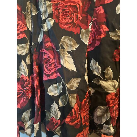 GUC E by ECi 100% Silk Skirt Floral Red/Black/Gray Size 12 - Picture 3 of 7